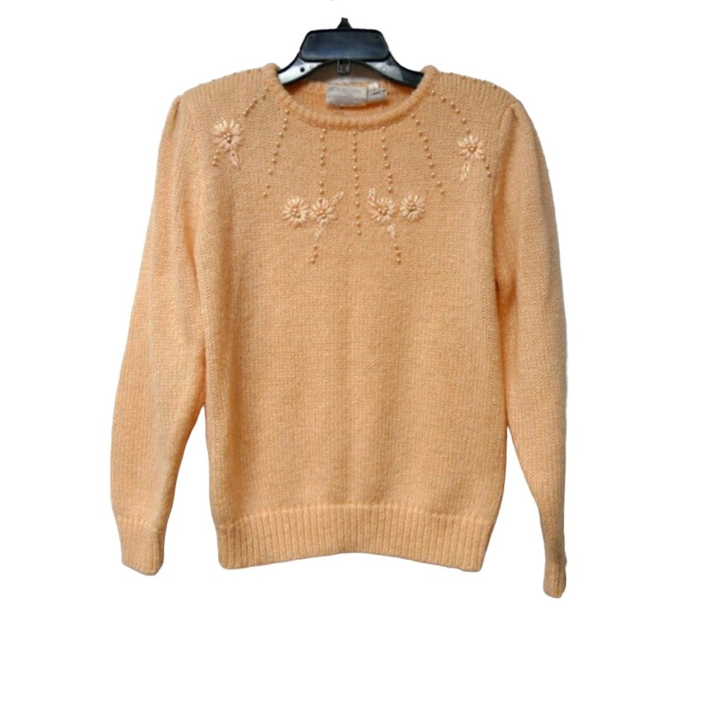 80s Donagain faux pearl beaded knitted sweater